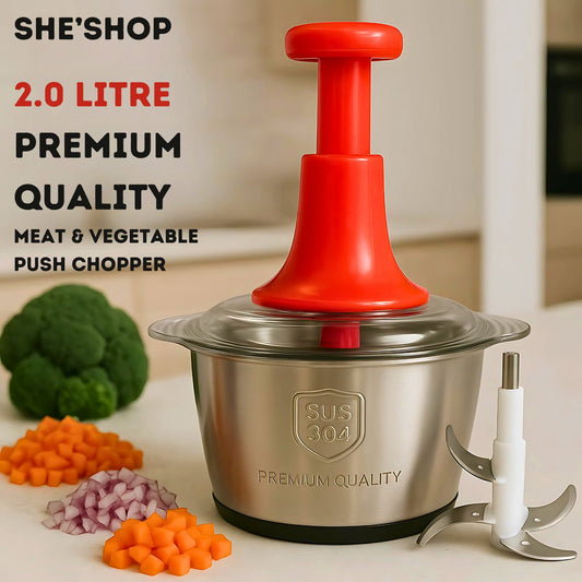 2L Stainless Steel Push Chopper – Manual Hand Press Vegetable & Meat Chopper