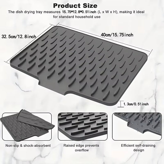 Silicone Sink Drying Mat with Drain Spout – Anti-Slip Kitchen Dish Drying Mat for Countertop