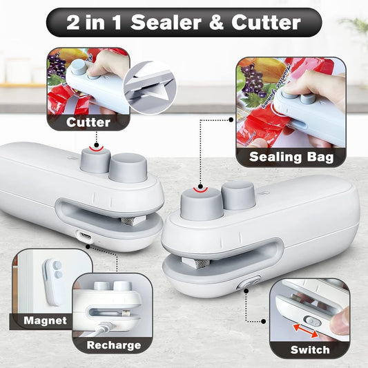 2-in-1 Portable Heat Sealer & Cutter – Rechargeable Food Bag Sealing Machine