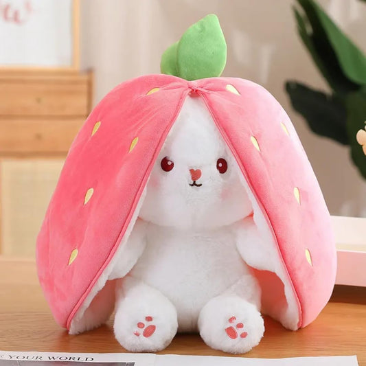Reversible Strawberry Bunny Soft Toy β Rabbit Plush Toy with Zipper | Cute Strawberry Rabbit Doll | Gift for Kids & Girlfriend