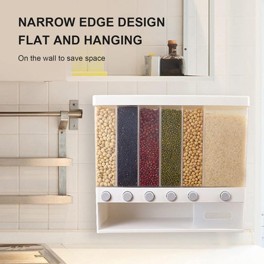 6 Grid Dry Food Dispenser – Multi-Section Grain & Pulses Storage Container