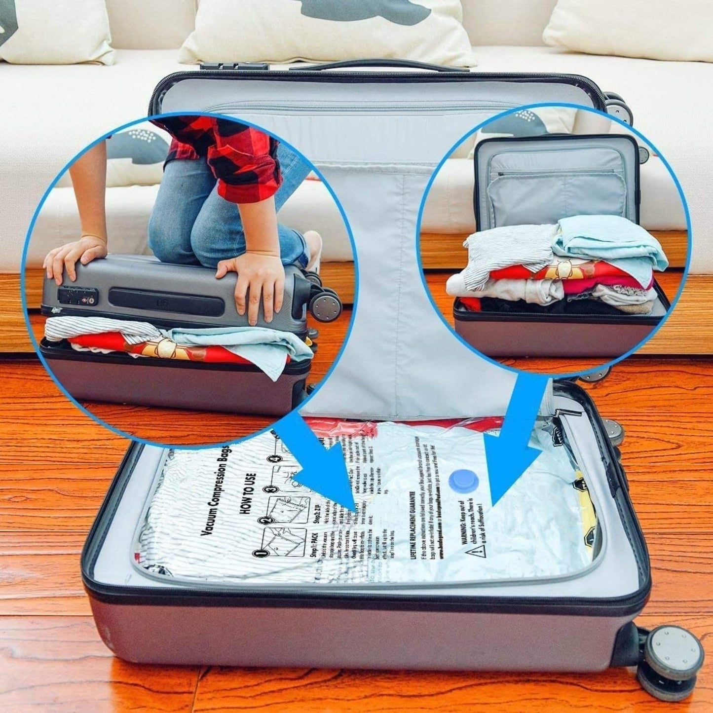 5 Pack Vacuum Storage Bags with Hand Pump – Space Saving Compression Bags for Clothes, Blankets & Bedding