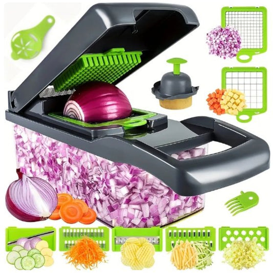 Multi-Functional Vegetable Chopper – Manual Food Cutter with Interchangeable Blades & Container