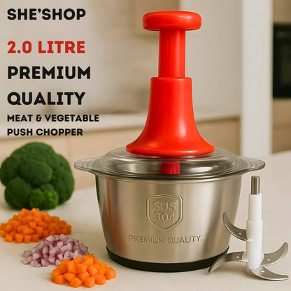 2L Stainless Steel Push Chopper – Manual Hand Press Vegetable & Meat Chopper