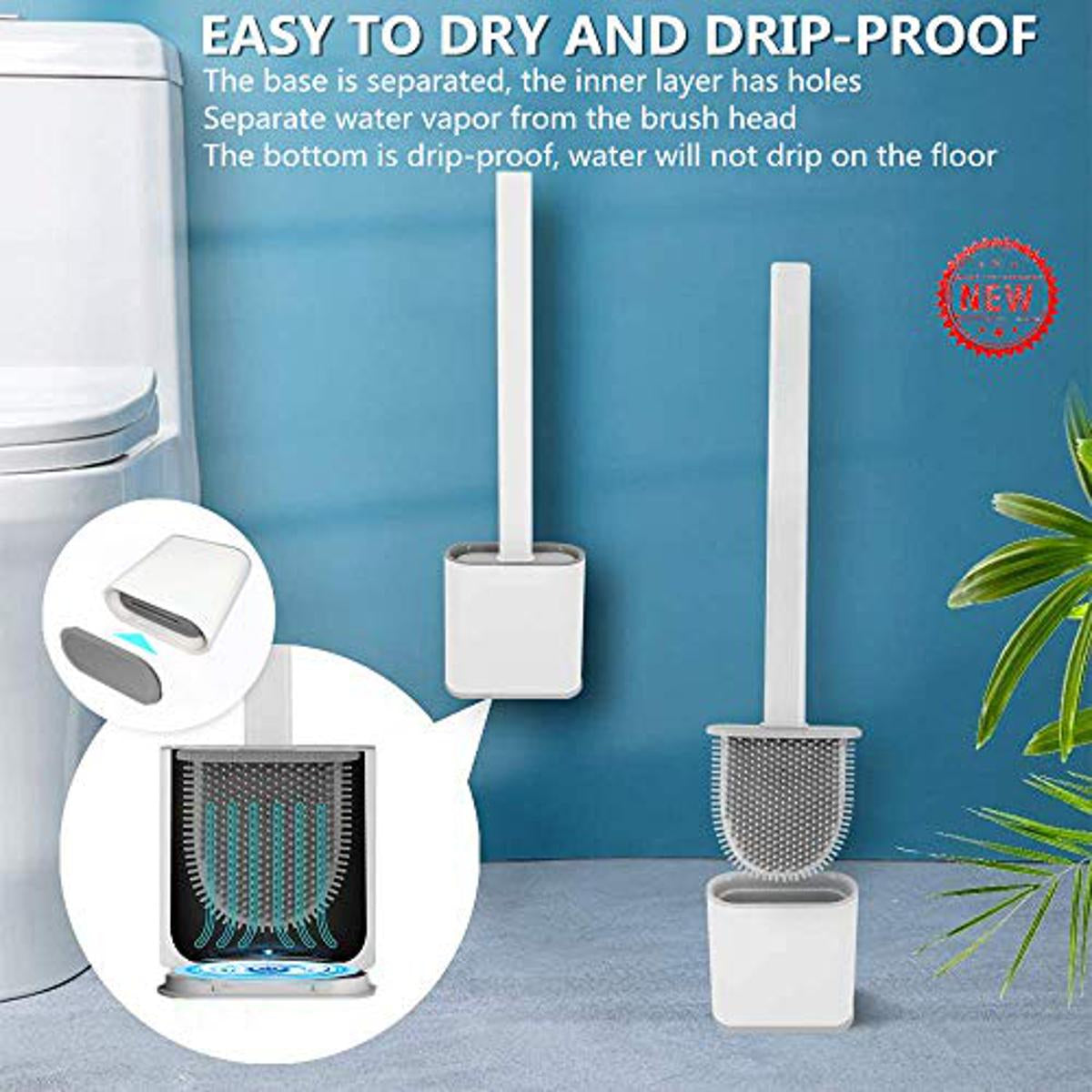 Silicone Toilet Brush with Holder - Flexible Soft Bristle Bathroom Cleaning Brush Set