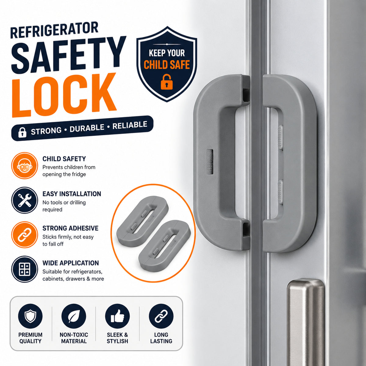 Refrigerator Safety Lock – Child Proof Fridge Lock, Cabinet & Drawer Lock
