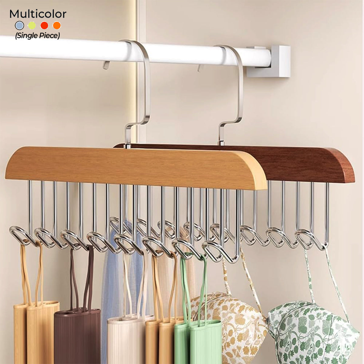 Pack of 2  – 8 Hooks Wooden Hanger Organizer – | Free Shipping