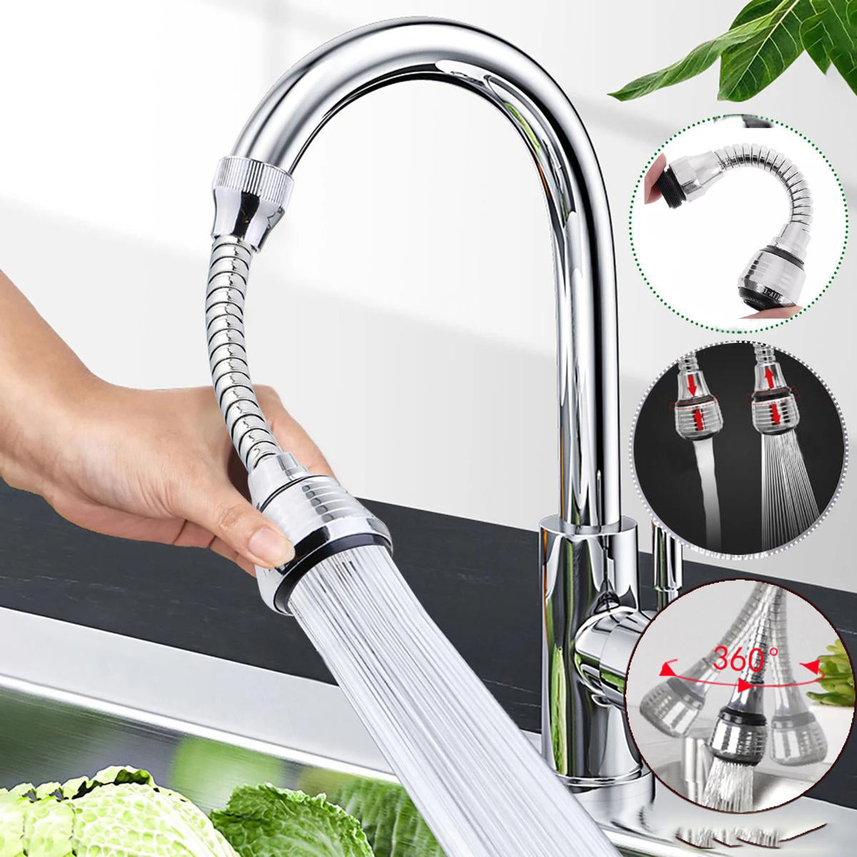 2-in-1 Kitchen Faucet Basket & 360° Rotating Faucet Sprayer Set – Water Saving Sink Accessories