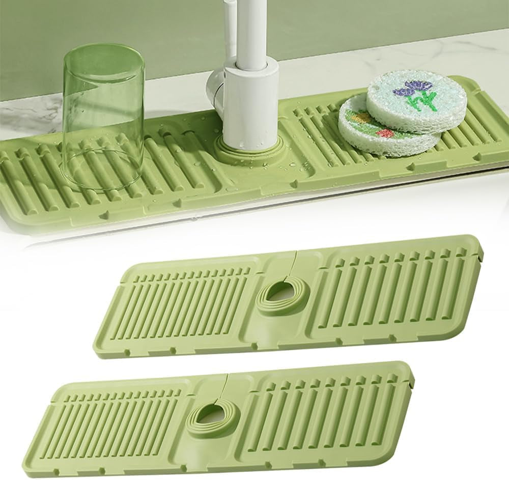 2-in-1 Silicone Faucet Mat & Kitchen Sink Splash Guard – Water-Resistant Countertop Protector