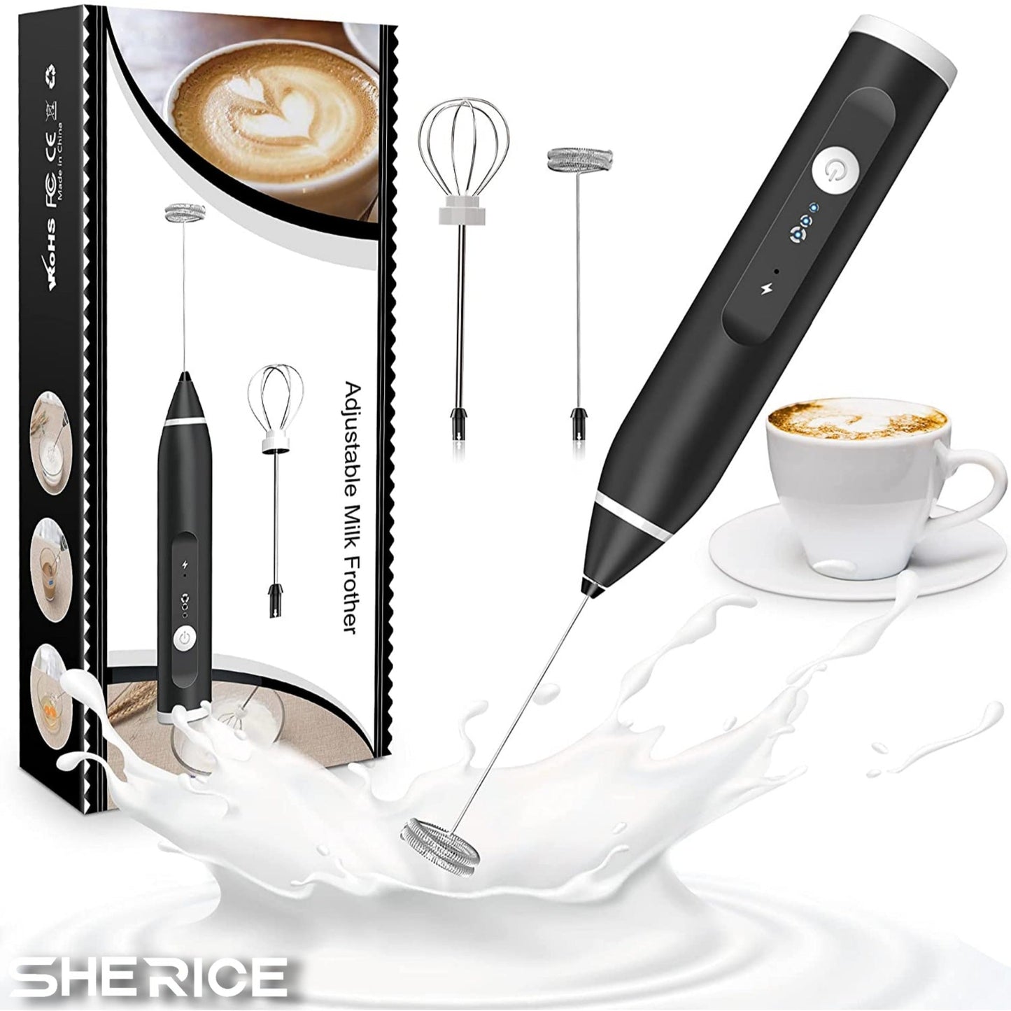 USB Rechargeable Milk Frother – Handheld Electric Coffee Frother & Foam Maker with Stainless Steel Whisk
