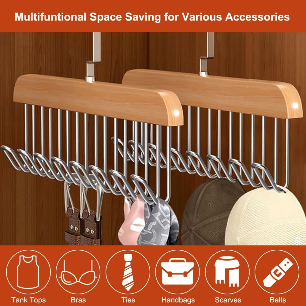 Pack of 2  – 8 Hooks Wooden Hanger Organizer – | Free Shipping