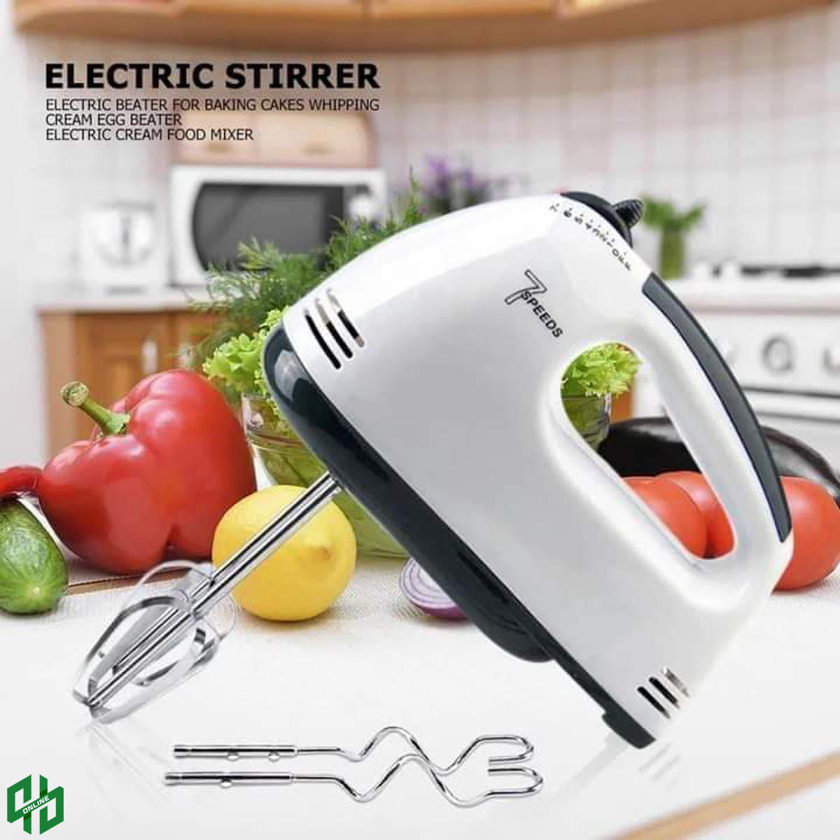 7-Speed Electric Hand Mixer – Scarlett Kitchen Beater with Stainless Steel Whisks & Dough Hooks for Baking