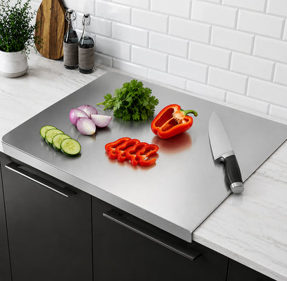 Stainless Steel Cutting Board – Double-Sided Heavy Duty Chopping Board for Meat, Vegetables & Kitchen Food Preparation