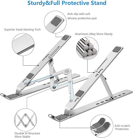 Adjustable Foldable Aluminum Laptop Stand with Carry Pouch – Portable Ergonomic Notebook Holder