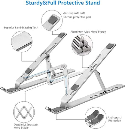 Adjustable Foldable Aluminum Laptop Stand with Carry Pouch – Portable Ergonomic Notebook Holder