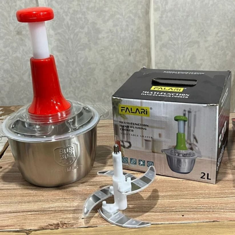 2L Stainless Steel Push Chopper – Manual Hand Press Vegetable & Meat Chopper