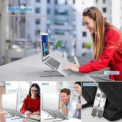 Adjustable Foldable Aluminum Laptop Stand with Carry Pouch – Portable Ergonomic Notebook Holder