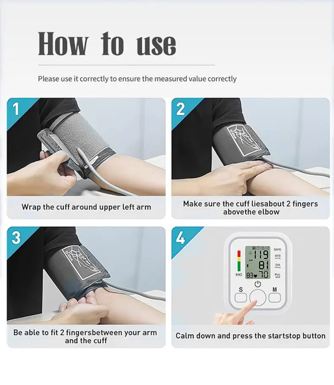 Digital Blood Pressure Monitor for Home Use – Automatic Upper Arm BP Machine with Large LCD Display