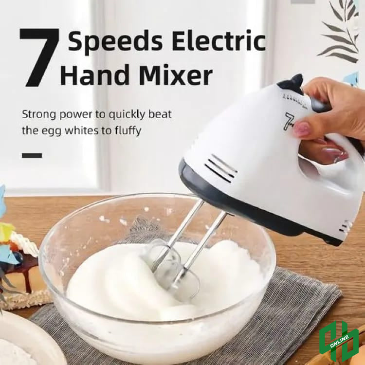 7-Speed Electric Hand Mixer – Scarlett Kitchen Beater with Stainless Steel Whisks & Dough Hooks for Baking