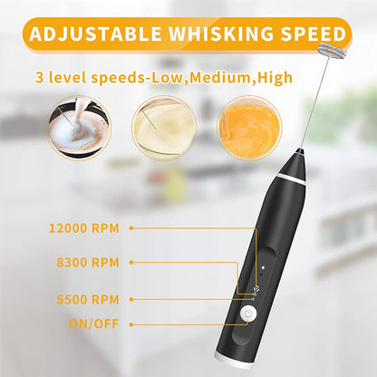 USB Rechargeable Milk Frother – Handheld Electric Coffee Frother & Foam Maker with Stainless Steel Whisk