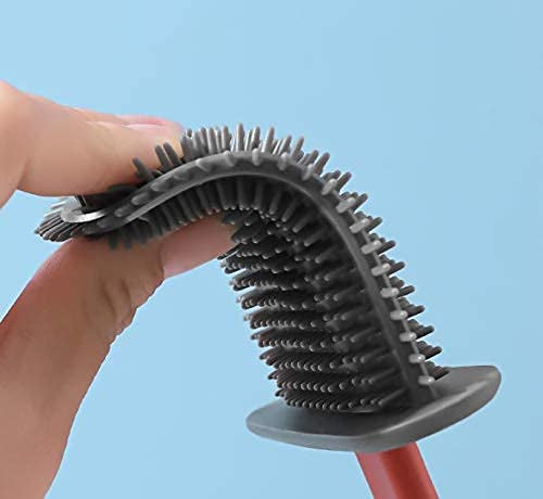 Silicone Toilet Brush with Holder - Flexible Soft Bristle Bathroom Cleaning Brush Set