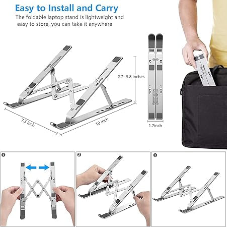Adjustable Foldable Aluminum Laptop Stand with Carry Pouch – Portable Ergonomic Notebook Holder