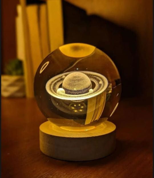 3D Moon Crystal Ball Night Lamp with Wooden Base, LED Lunar Light Decorative Bedroom Lamp, Home Decor Gift