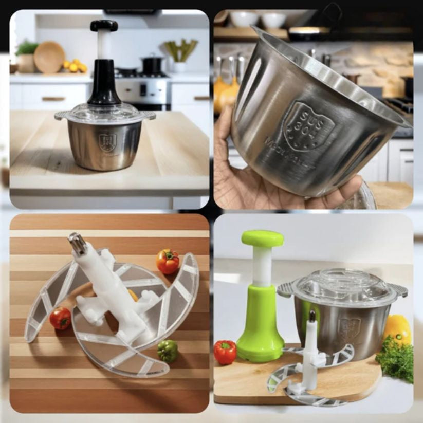 2L Stainless Steel Push Chopper – Manual Hand Press Vegetable & Meat Chopper