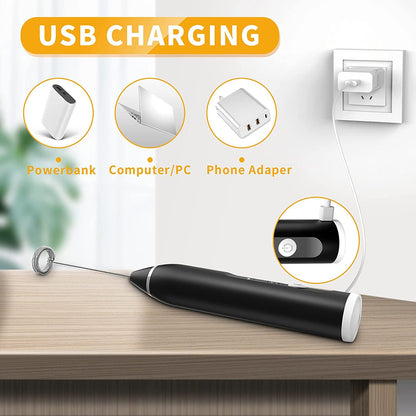 USB Rechargeable Milk Frother – Handheld Electric Coffee Frother & Foam Maker with Stainless Steel Whisk