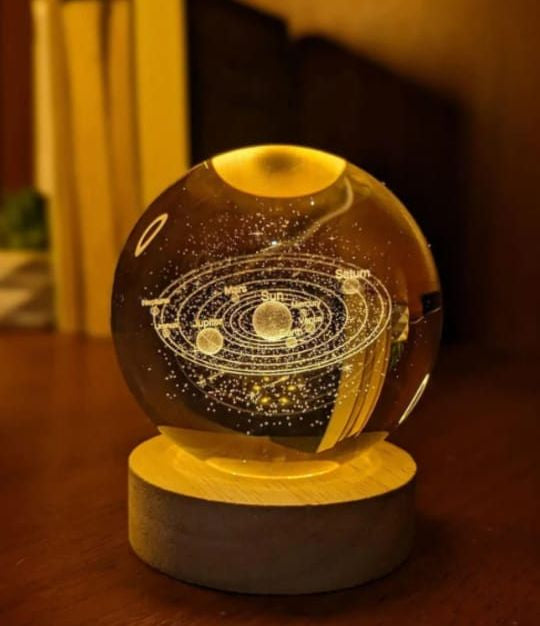 3D Moon Crystal Ball Night Lamp with Wooden Base, LED Lunar Light Decorative Bedroom Lamp, Home Decor Gift