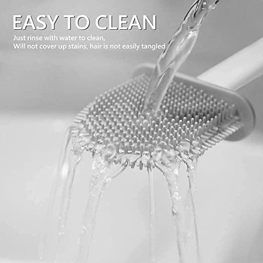 Silicone Toilet Brush with Holder - Flexible Soft Bristle Bathroom Cleaning Brush Set