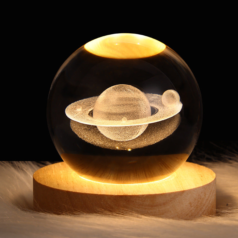 3D Moon Crystal Ball Night Lamp with Wooden Base, LED Lunar Light Decorative Bedroom Lamp, Home Decor Gift