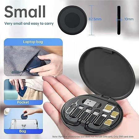 5 in 1 60W Fast Charging Cable Kit – Multi Charging Cable with USB Adapter, SIM Card Storage & Phone Stand