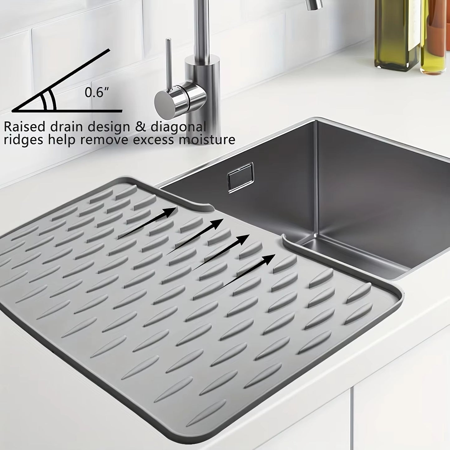 Silicone Sink Drying Mat with Drain Spout – Anti-Slip Kitchen Dish Drying Mat for Countertop