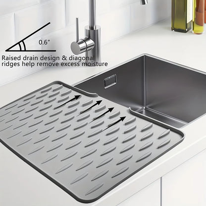 Silicone Sink Drying Mat with Drain Spout – Anti-Slip Kitchen Dish Drying Mat for Countertop