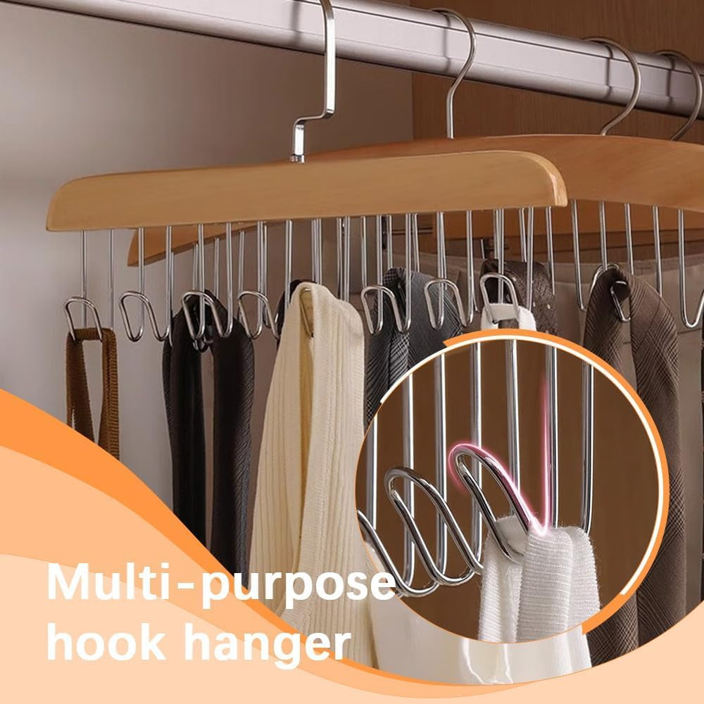 Pack of 2  – 8 Hooks Wooden Hanger Organizer – | Free Shipping