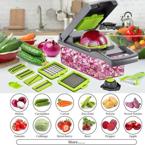 Multi-Functional Vegetable Chopper – Manual Food Cutter with Interchangeable Blades & Container
