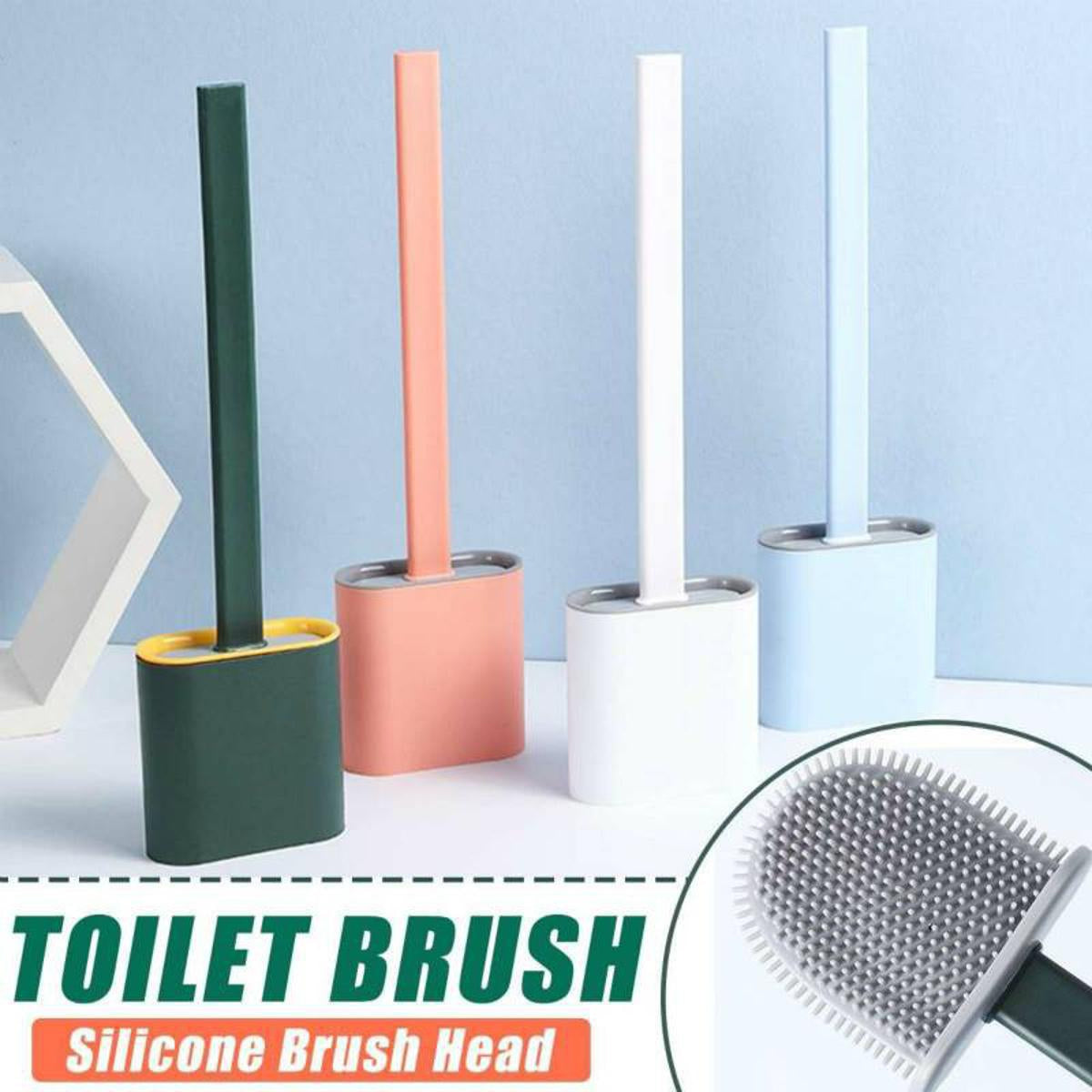 Silicone Toilet Brush with Holder - Flexible Soft Bristle Bathroom Cleaning Brush Set