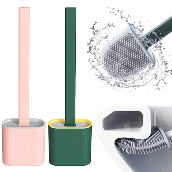 Silicone Toilet Brush with Holder - Flexible Soft Bristle Bathroom Cleaning Brush Set