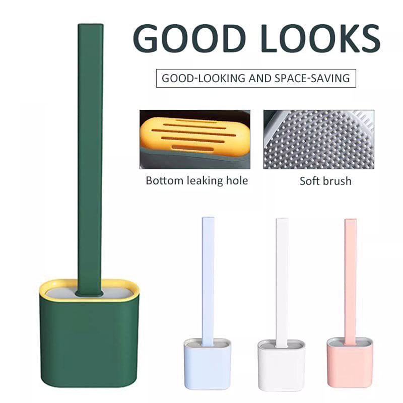 Silicone Toilet Brush with Holder - Flexible Soft Bristle Bathroom Cleaning Brush Set