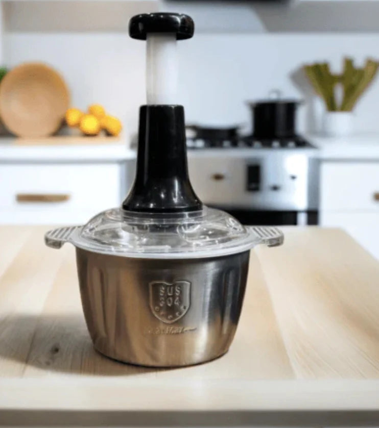 2L Stainless Steel Push Chopper – Manual Hand Press Vegetable & Meat Chopper