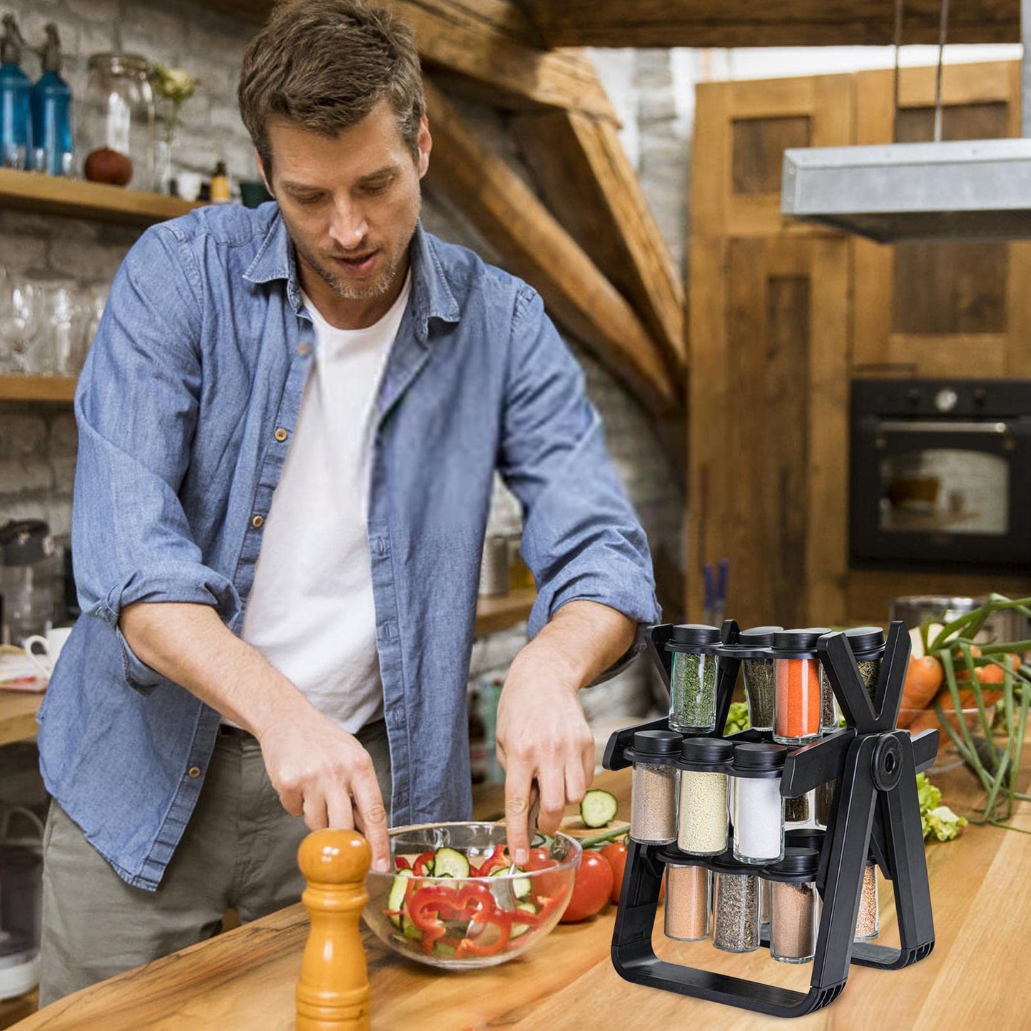 Ferris Wheel Spice Rack Organizer – 360° Rotating Kitchen Seasoning Holder with Glass Jars