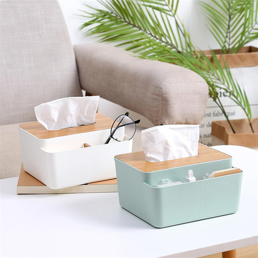 Multi-Function White Tissue Box Organizer – Desktop Tissue Holder with Storage Compartments