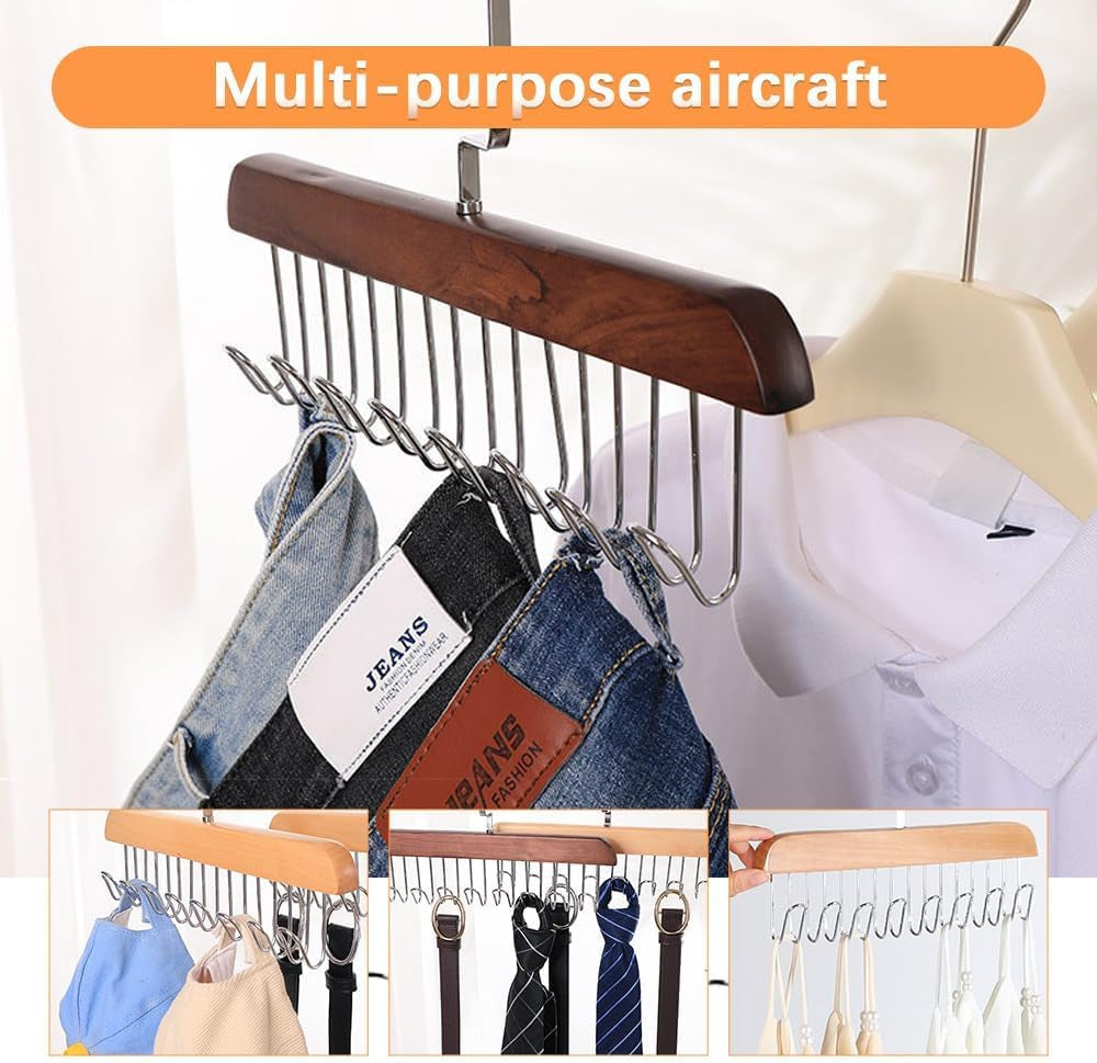 Pack of 2  – 8 Hooks Wooden Hanger Organizer – | Free Shipping