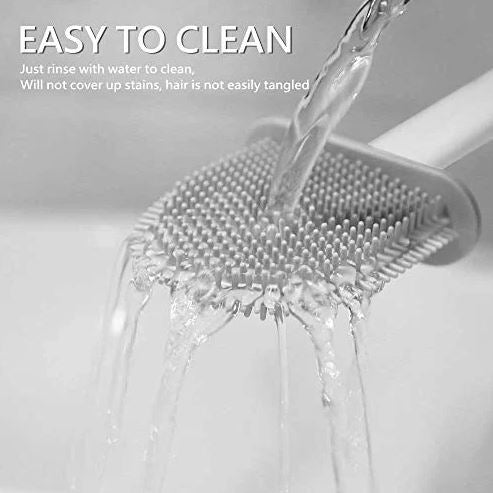 Silicone Toilet Brush with Holder - Flexible Soft Bristle Bathroom Cleaning Brush Set