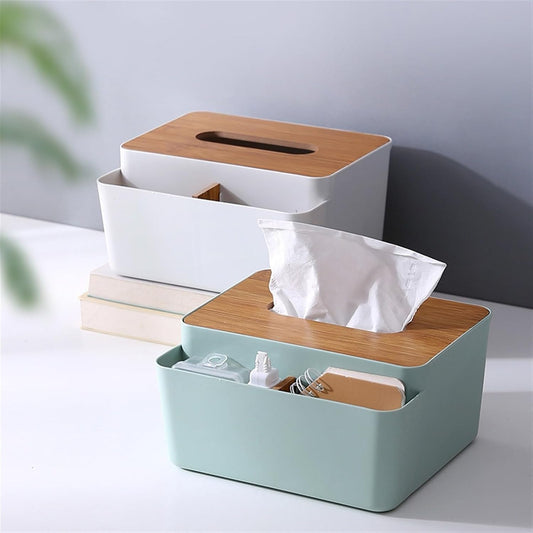 Multi-Function White Tissue Box Organizer – Desktop Tissue Holder with Storage Compartments