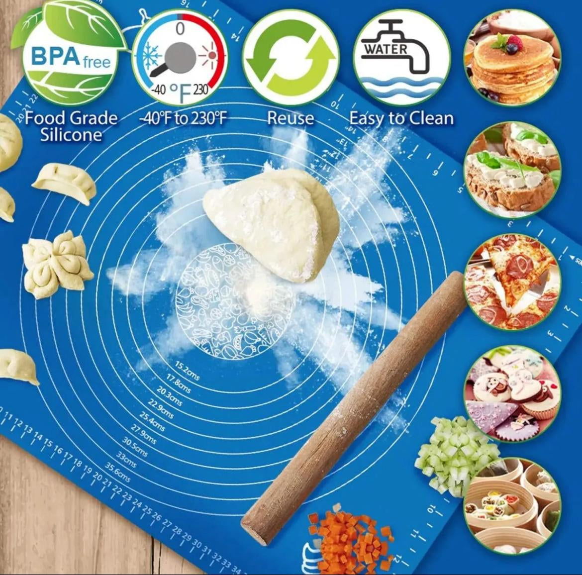 Large Non-Stick Silicone Dough Rolling Mat with Measurement Guide – Big Size Roti, Pizza & Pastry Baking Mat