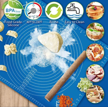 Large Non-Stick Silicone Dough Rolling Mat with Measurement Guide – Big Size Roti, Pizza & Pastry Baking Mat