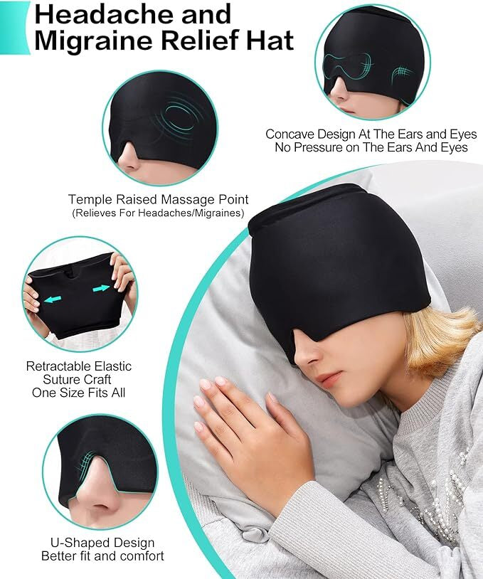 Cooling Gel Migraine Relief Cap – Reusable Hot & Cold Therapy Headache Relief Mask - Free Shipping