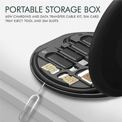 5 in 1 60W Fast Charging Cable Kit – Multi Charging Cable with USB Adapter, SIM Card Storage & Phone Stand